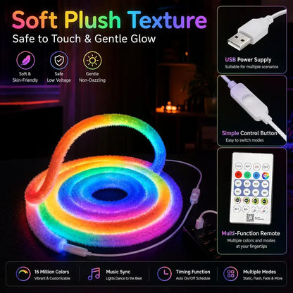 ⏳Time-Limited Special⏰Faux Fur Neon Light Strip – 360° all-round glow ✨