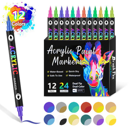 🎨 Dual Tip Acrylic Paint Pen Marker - 24/48/72/96 Colors🔥