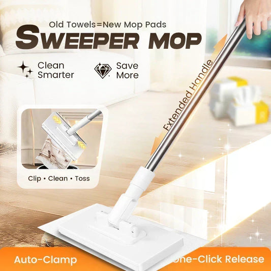 🏆Flat Mop with Stainless Steel Handle, come with Reusable Washable Mop Cloths