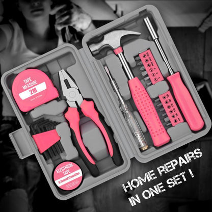 📢📢50% OFF !!⏰Portable 24-Piece Household Tool Kit – Storage Case Included, Hammer, Screwdriver, Pliers, Tape Measure & Bits for DIY Home Repairs