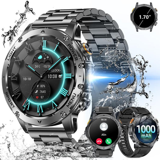 ⌚ 50% OFF NOW! 🏃 Military Smartwatch – 1.7" AMOLED, 1100mAh Battery, IP68 & 110+ Sports Modes 🔦