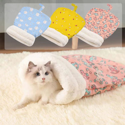 Warm Plush Thick Cat Sleeping Bag – Soft Burrow Cat Bed, Self-Warming Enclosed Cave Bed for Kittens & Small Pets