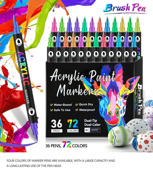 🎨 Dual Tip Acrylic Paint Pen Marker - 24/48/72/96 Colors🔥