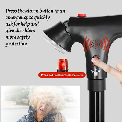 🦯LIMITED-TIME 50% OFF! 💡 Multifunction Folding Walking Cane – Built-In Light, Emergency Alarm, Quad Base & 5-Level Height Adjustment✨