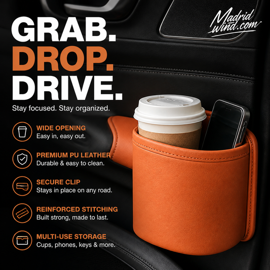 🧺Leather Car Door Cup Holder – Wide‑mouth opening, easy reach for drinks & phone. Clip‑on secure fit. PU leather, tough & stylish. 🛡️✨