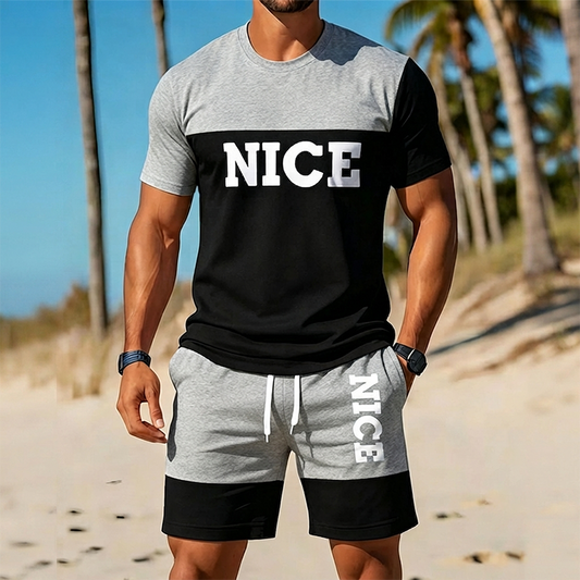 Men's Color-Block Tee and Shorts Set