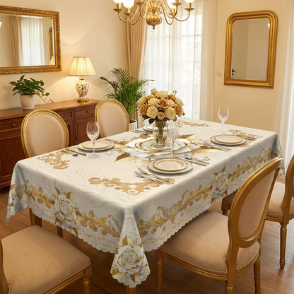 🌹 50% OFF NOW! ✨ Waterproof Gold Rose Tablecloth – Embossed design, stain-resistant & elegant – Perfect for dining, parties & special occasions 🍽️