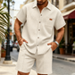 🎉 LIMITED TIME 50% OFF! 👕 Men's Waffle Knit Short Sleeve Shirt & Shorts Set – Breathable Texture & Relaxed Fit ☀️