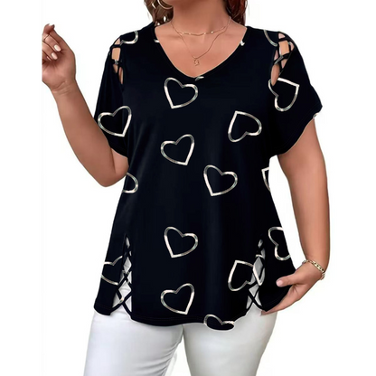 Women's Heart Print Cutout Lace-Up Top