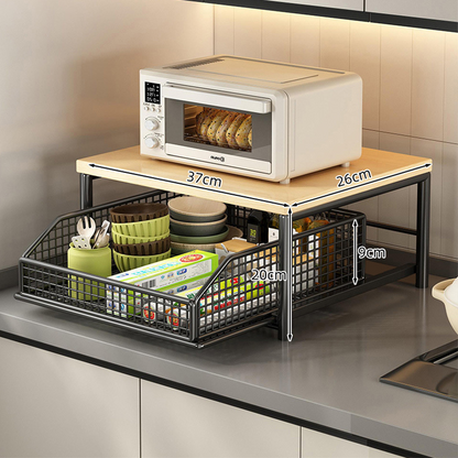 2-Tier Kitchen Microwave Stand with Slide-Out Storage Drawer