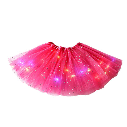 LED Light Up Sequin Tutu Skirt Star Mesh Princess Skirt for Girls and Adults