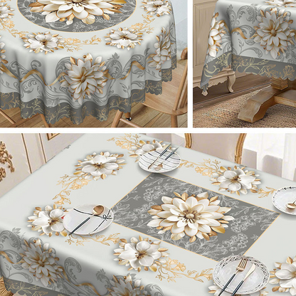 Elegant Waterproof Embossed Floral Tablecloth