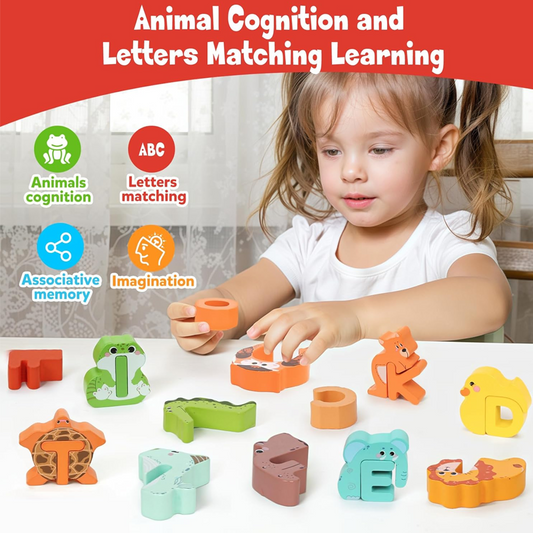 26-Piece Wooden Letter & Animal Matching Toy