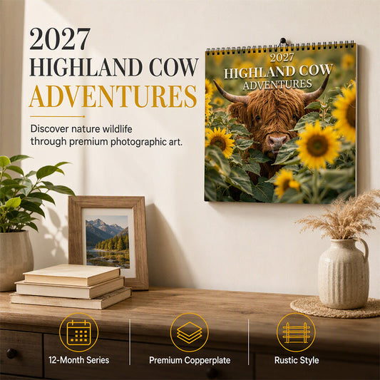 📅2027 Highland Cow Wall Calendar
