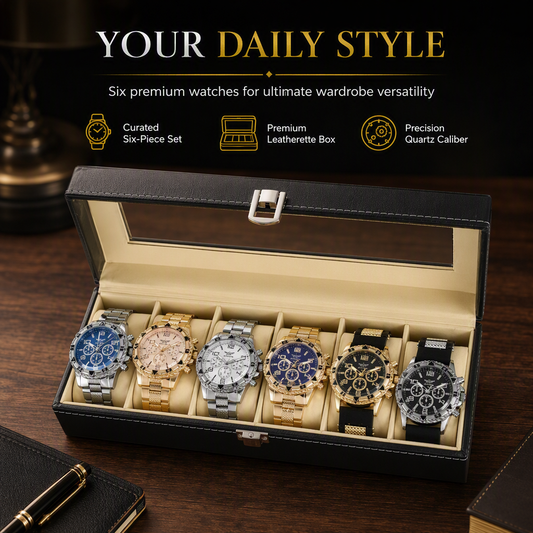 ⌚6-Piece Men's Watch Set with Steel Band Fashion Watches in a Gift Box