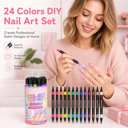 💅24 Colors Dual Ended Nail Art Pens Set