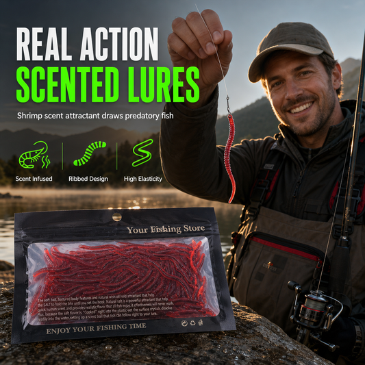 🎣Simulation Earthworm Soft Fishing Lures Shrimp Scented Artificial Worm Baits for Freshwater and Saltwater