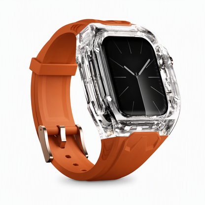 Integrated Smartwatch Band with Protective Case Color Blocking Translucent Sport Strap