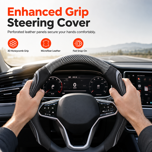 Universal Carbon Fibre Steering Wheel Cover – Anti-Slip Breathable Grip & Napa-Style Finish